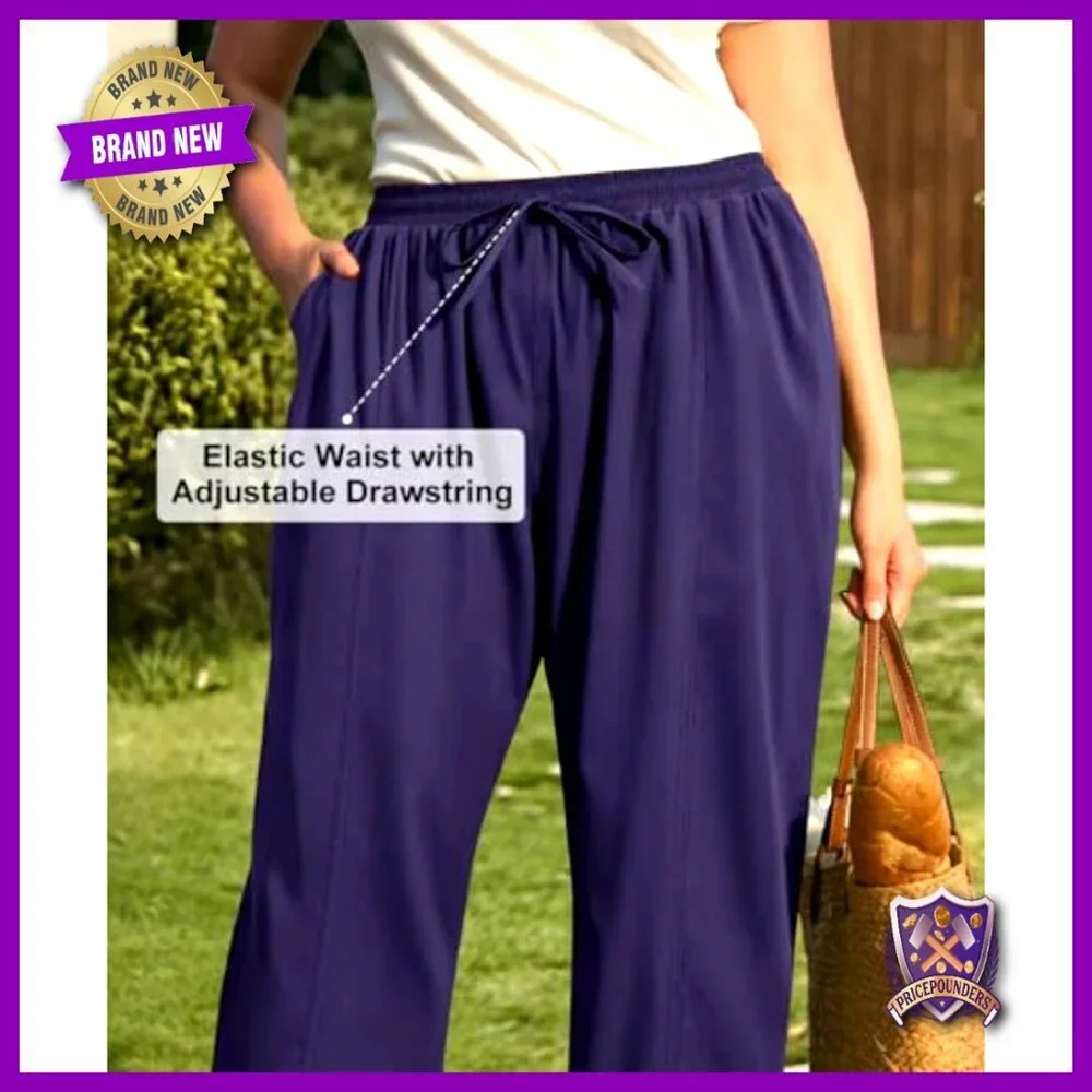 Plus Size Palazzo Pants Wide Leg Lounge Drawstring Ankle Cropped Casual